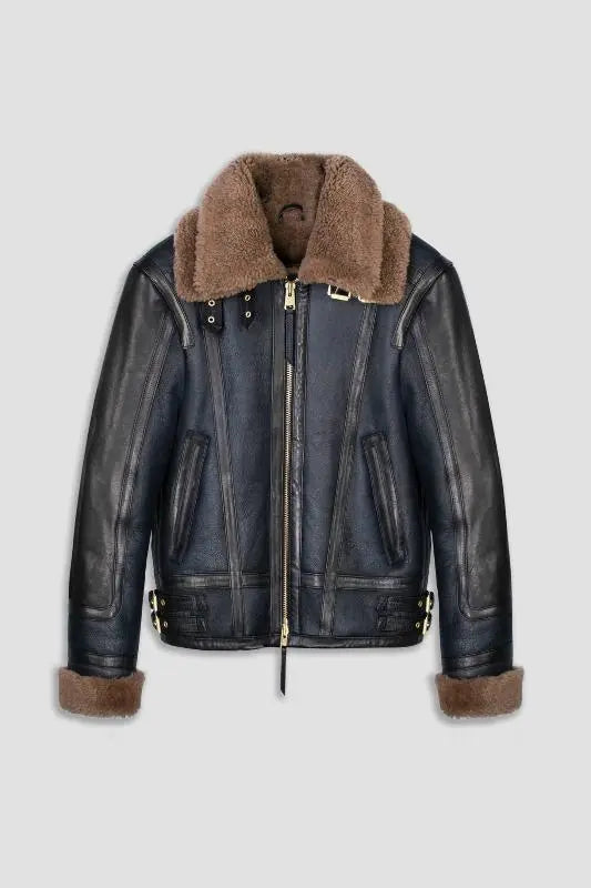 Men's Blue Sheepskin Shearling Leather Jacket Amsel Leathers