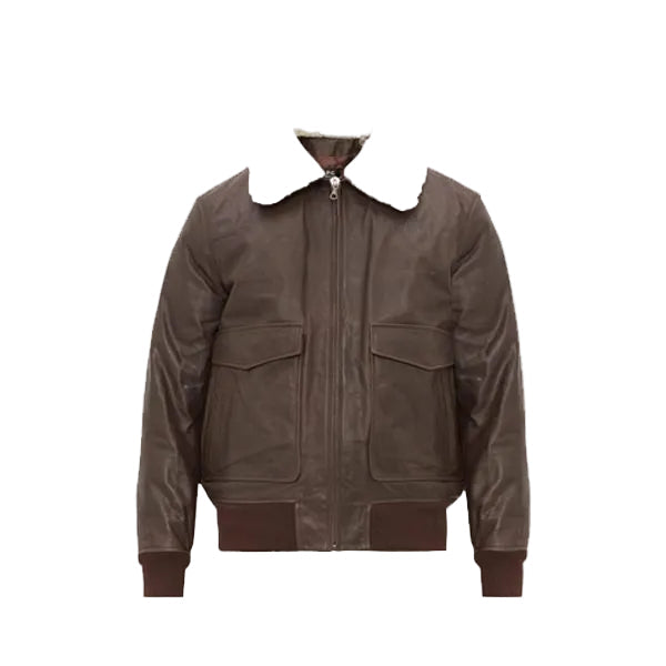 • aviator leather bomber jacket removable collar mens front view
