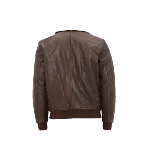 • mens leather bomber jacket detachable collar detail

