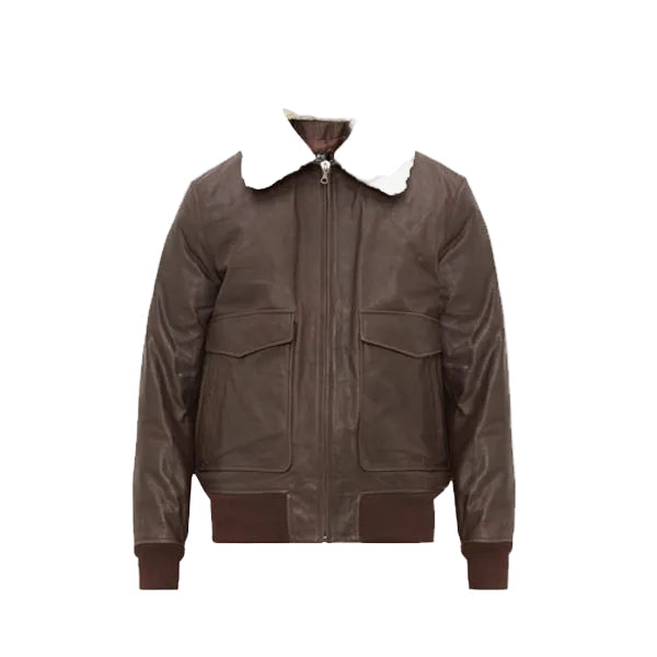 men’s sheepskin leather aviator jacket front view
