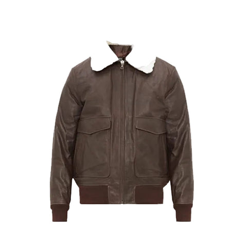 men’s sheepskin leather aviator jacket front view