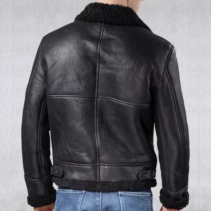 Men Aviator B3 Shearling Leather Jacket in Black - AMSEL LEATHERS