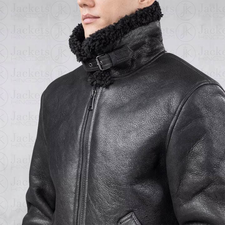 Men Aviator B3 Shearling Leather Jacket in Black - AMSEL LEATHERS