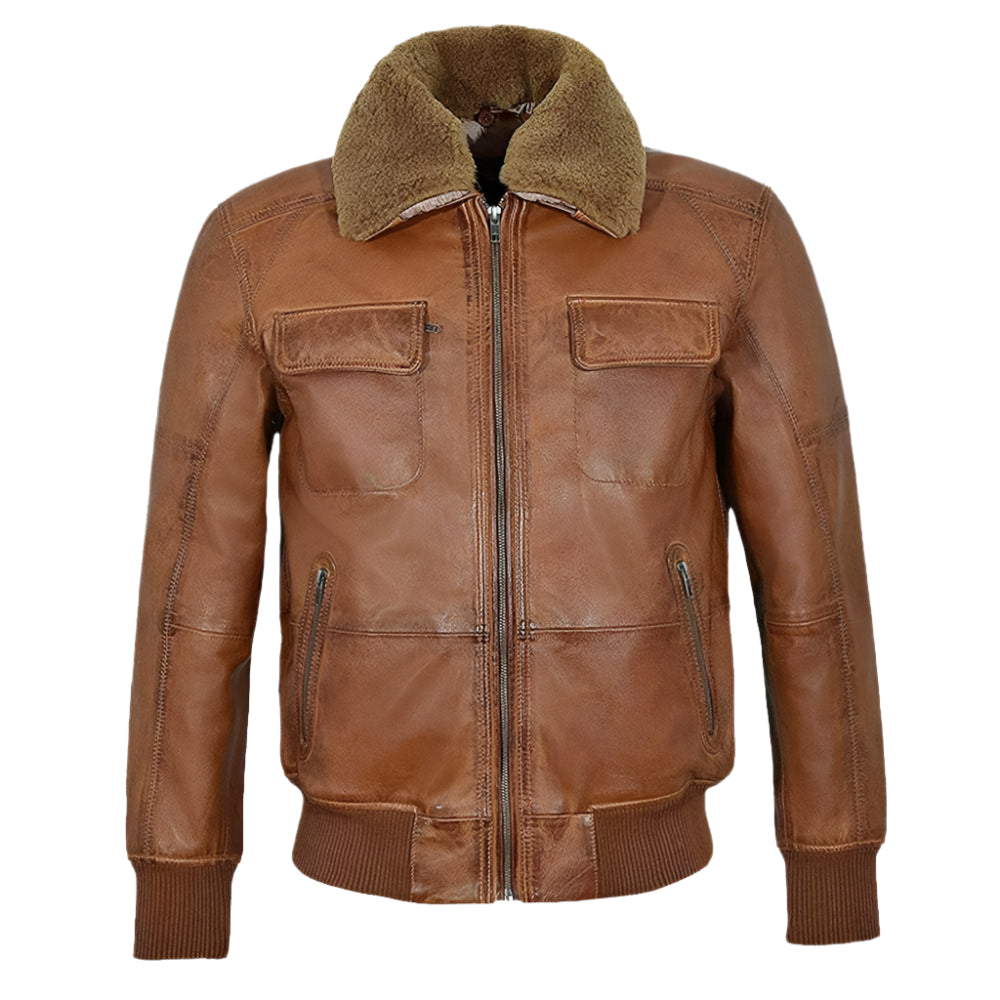 Aviator Shearling Brown Bomber Leather Jacket – Vintage Men's Style - AMSEL LEATHERS