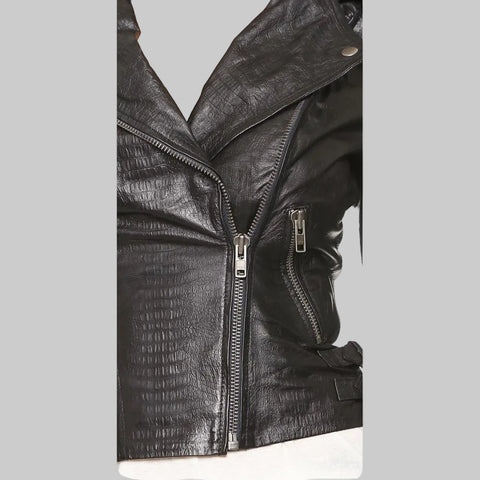 women's black lambskin leather biker jacket liora side angle