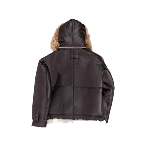 B-3 Hooded Sheepskin Bomber Leather Jacket