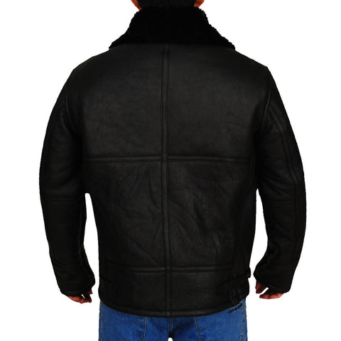 • black b3 sheepskin bomber jacket fur lining detail

