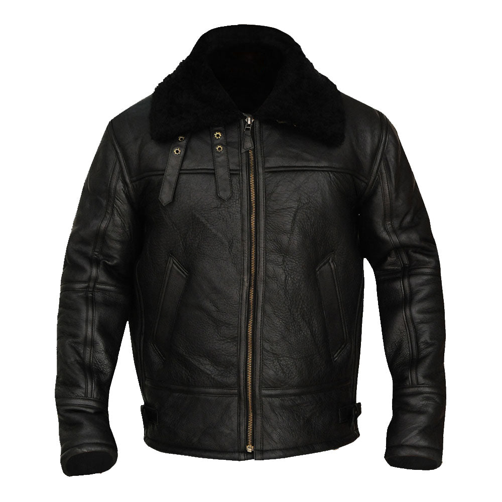 • b3 aviator shearling jacket mens black front view
