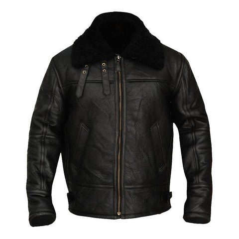 • b3 aviator shearling jacket mens black front view
