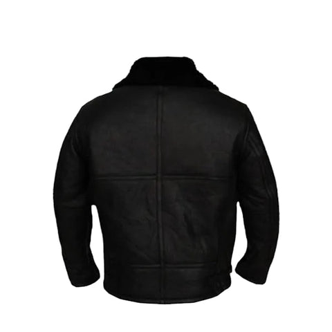 • black b3 shearling leather jacket fur lining detail
