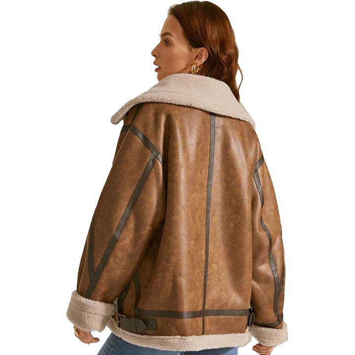 Women's B3 RAF Aviator Sheepskin Sherpa Fur Leather Jacket - AMSEL LEATHERS