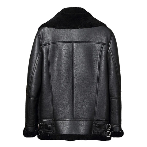 • black b3 bomber biker jacket sheepskin detail
