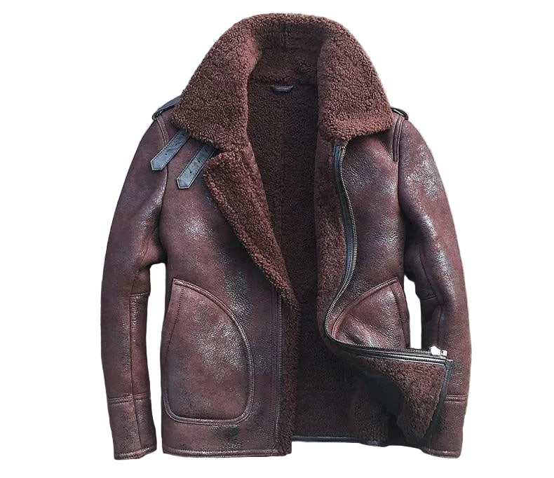 • brown b3 shearling suede leather jacket mens front view
