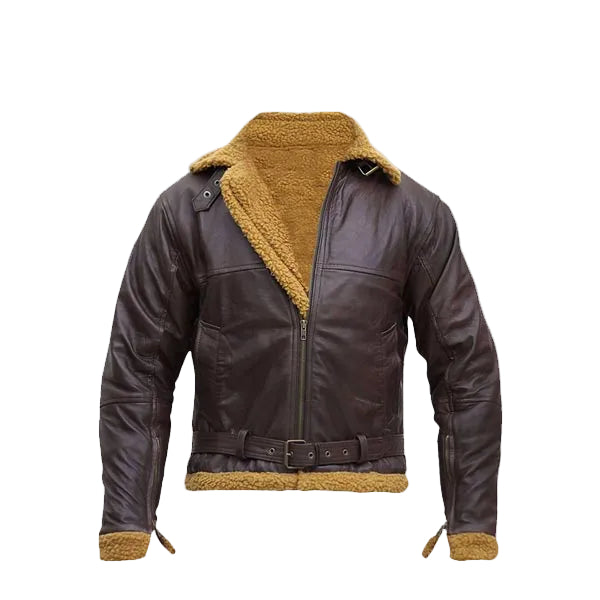 men’s sheepskin leather aviator jacket front view