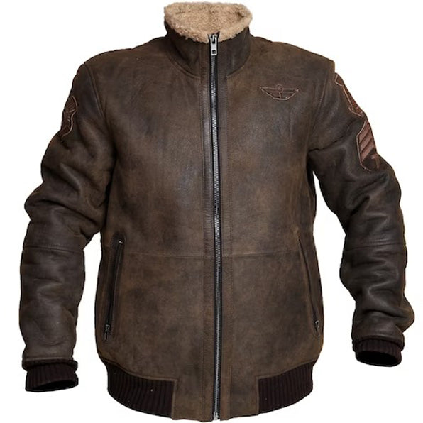 B3 RAF Aviator Brown Bomber Leather Jacket with Fur - AMSEL LEATHERS