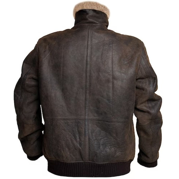 B3 RAF Aviator Brown Bomber Leather Jacket with Fur - AMSEL LEATHERS