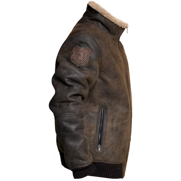 B3 RAF Aviator Brown Bomber Leather Jacket with Fur - AMSEL LEATHERS