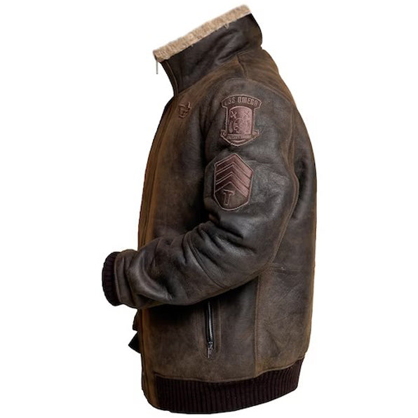 B3 RAF Aviator Brown Bomber Leather Jacket with Fur - AMSEL LEATHERS