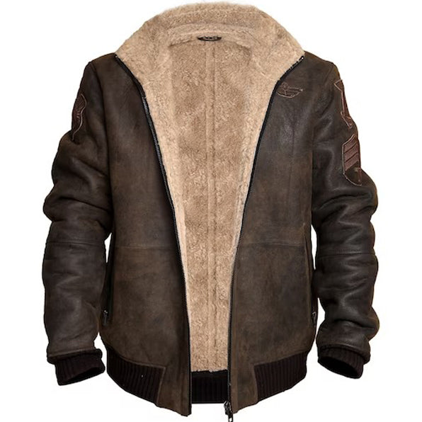 B3 RAF Aviator Brown Bomber Leather Jacket with Fur - AMSEL LEATHERS