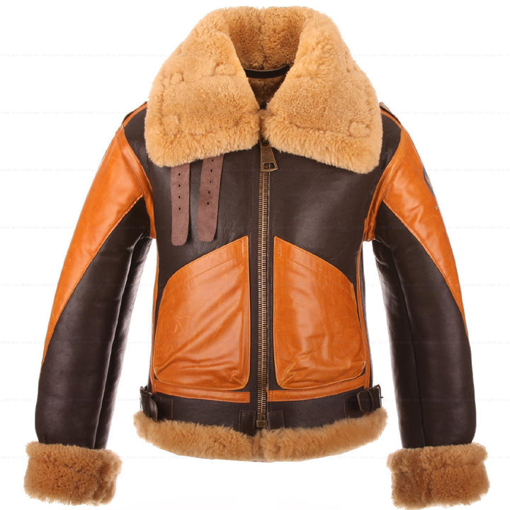 B3 RAF Brown Sheepskin Bomber Shearling Two Tone Leather Jacket - AMSEL LEATHERS