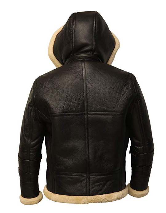 • black b3 leather jacket hooded shearling detail
