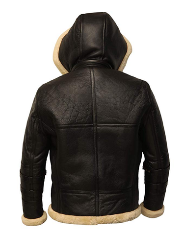 • black b3 leather jacket hooded shearling detail
