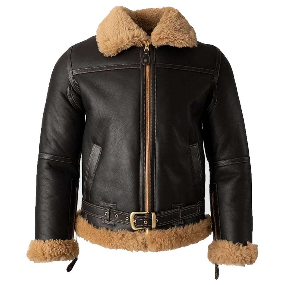 Black Leather B3 Shearling Bomber Jacket - AMSEL LEATHERS