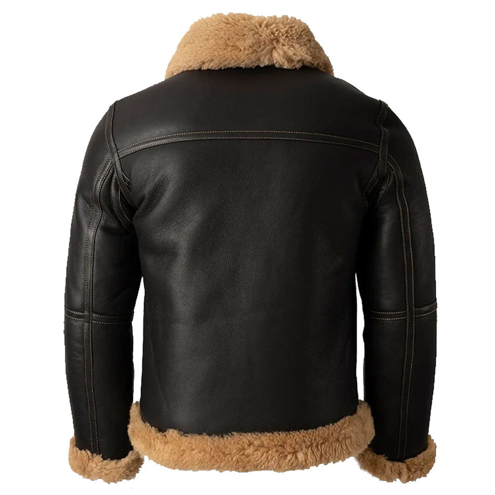 Black Leather B3 Shearling Bomber Jacket - AMSEL LEATHERS