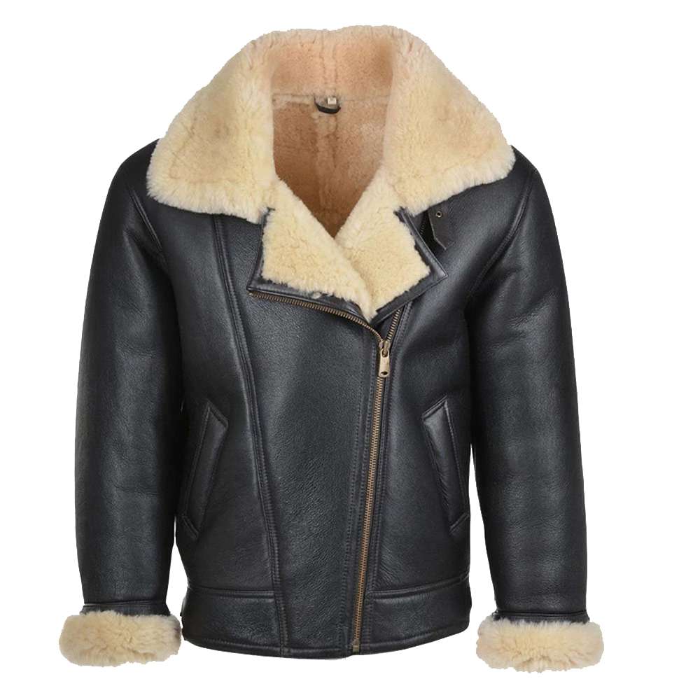 B3 Bomber Aviator Flying Shearling Black Leather Jacket Mens Pilot - AMSEL LEATHERS