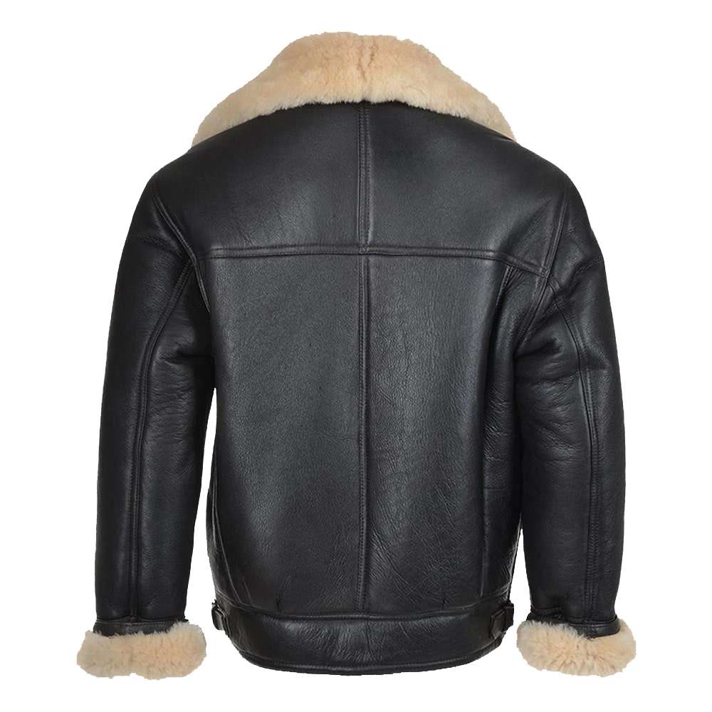 B3 Bomber Aviator Flying Shearling Black Leather Jacket Mens Pilot - AMSEL LEATHERS