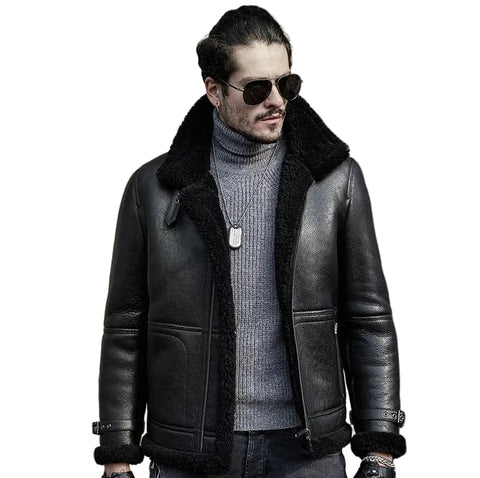 • raf b3 shearling jacket mens black front view

