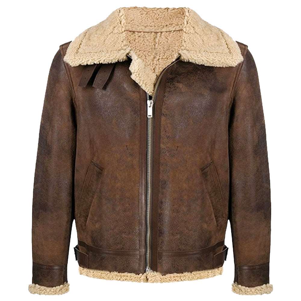 B3 Vintage Shearling Bomber Wax Leather Jacket - AMSEL LEATHERS