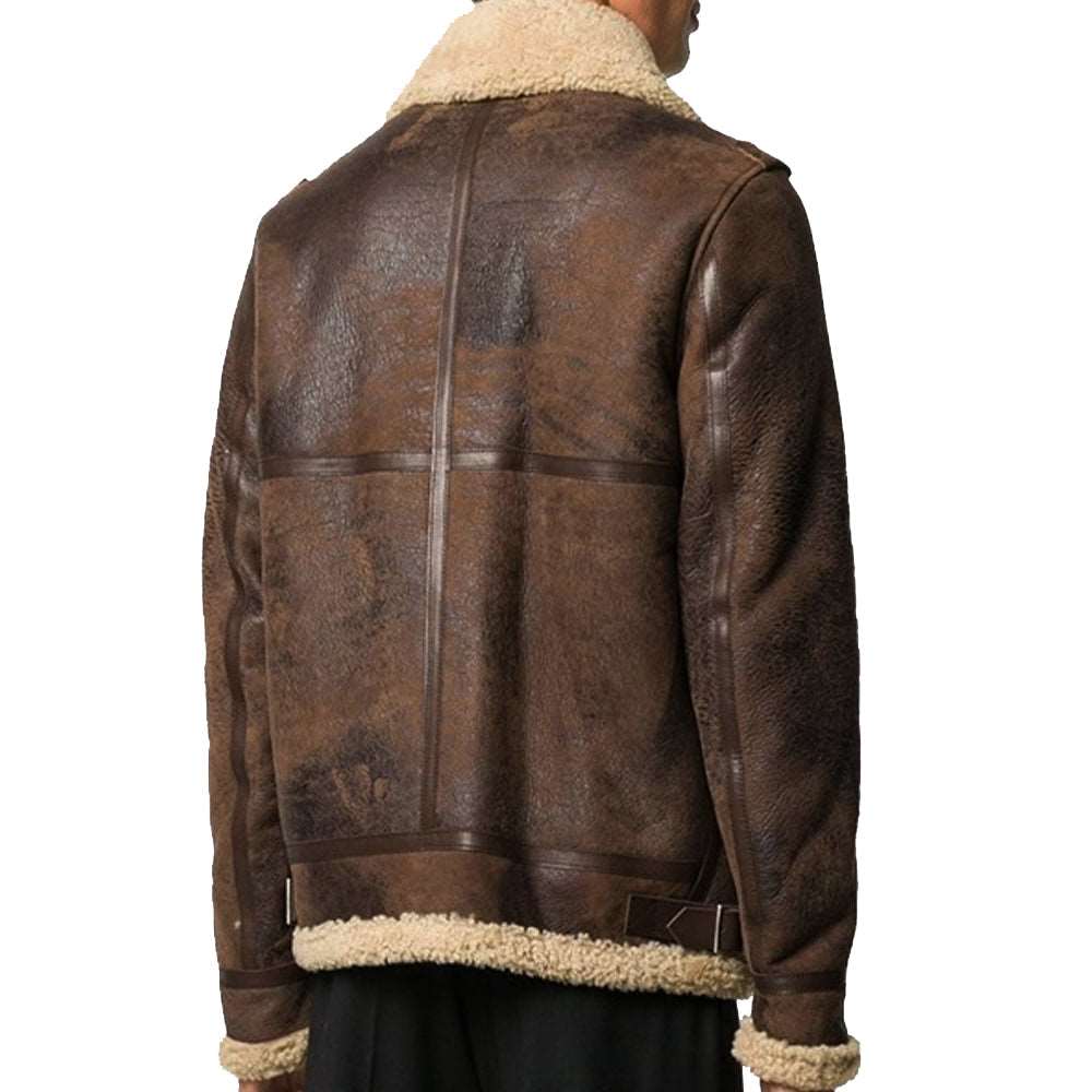 B3 Vintage Shearling Bomber Wax Leather Jacket - AMSEL LEATHERS