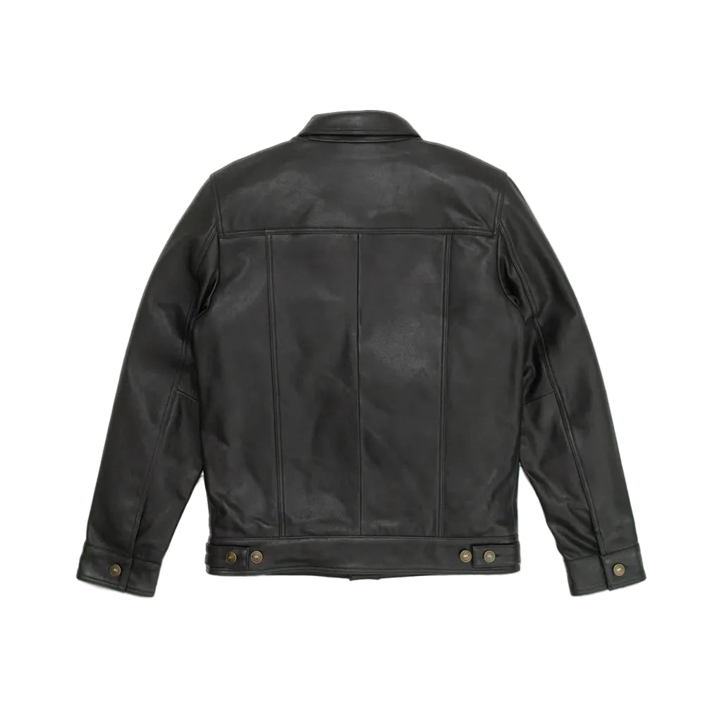 • black sheepskin biker jacket rugged style detail
