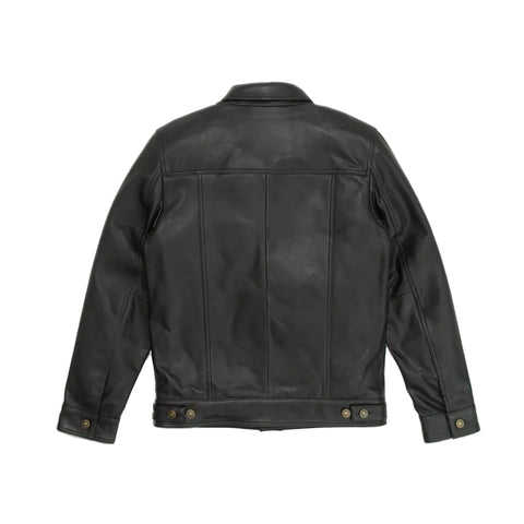 • black sheepskin biker jacket rugged style detail

