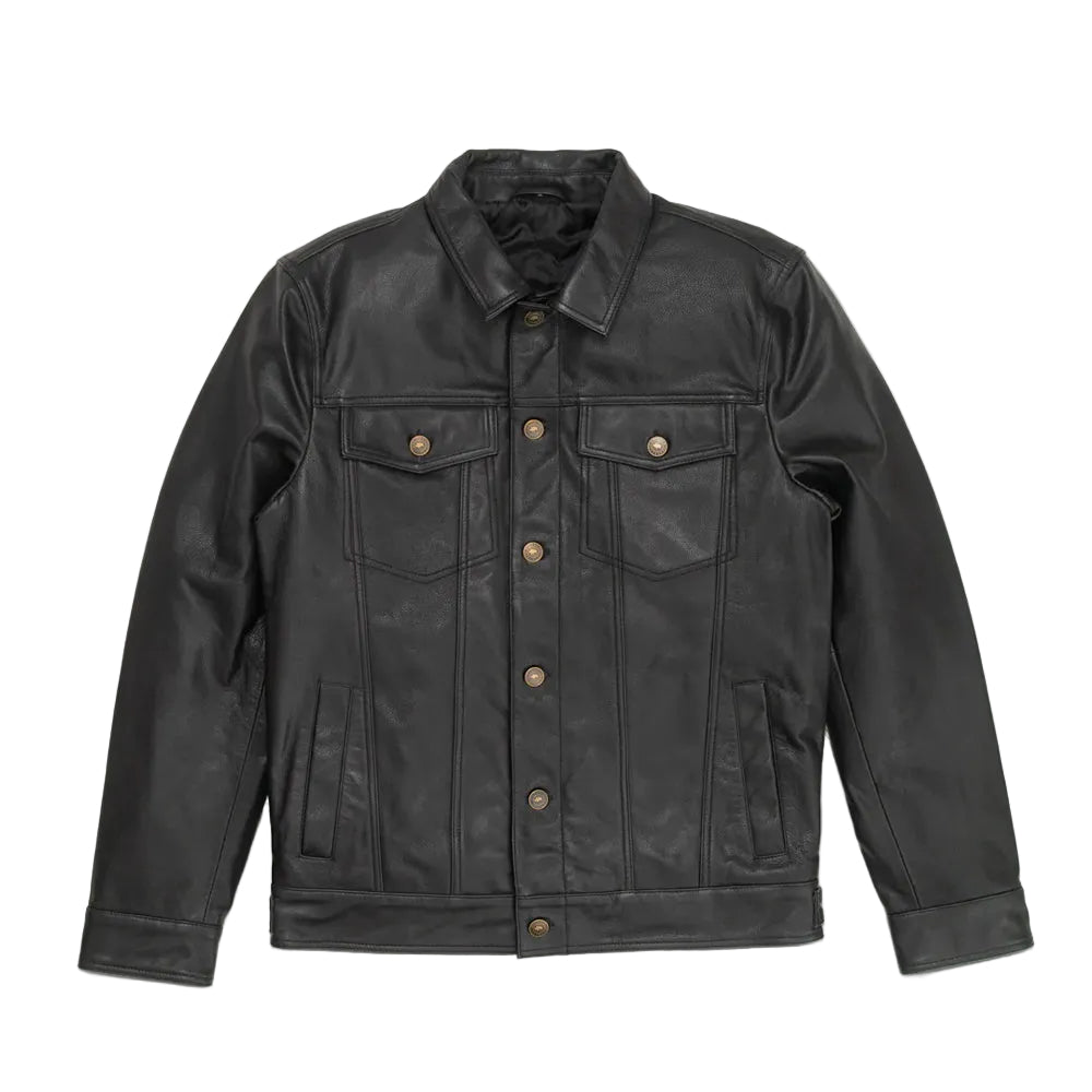 • b3 rugged leather motorcycle jacket mens black front view
