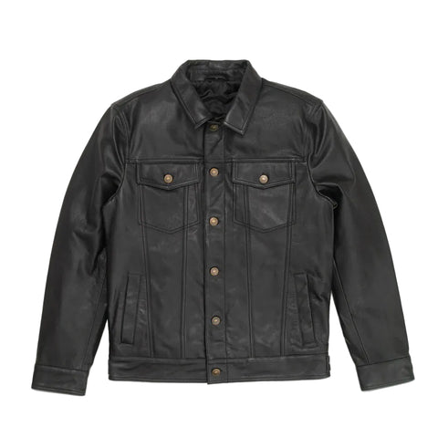 • b3 rugged leather motorcycle jacket mens black front view
