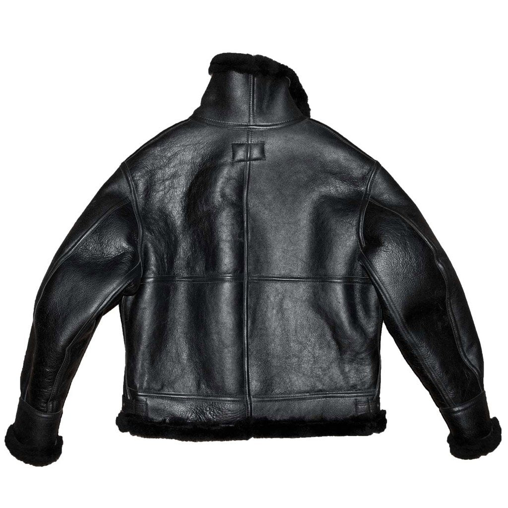 • black b3 leather jacket belt waist detail
