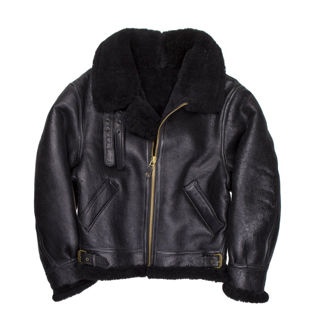 • b3 premium sheepskin leather jacket mens black front view

