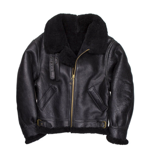 • b3 premium sheepskin leather jacket mens black front view
