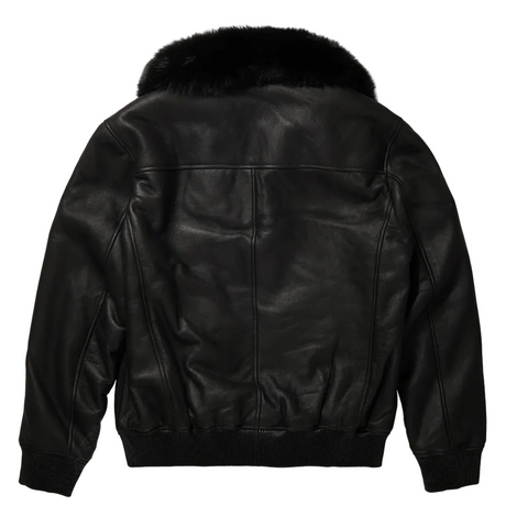 • black b3 flying leather jacket fur collar detail

