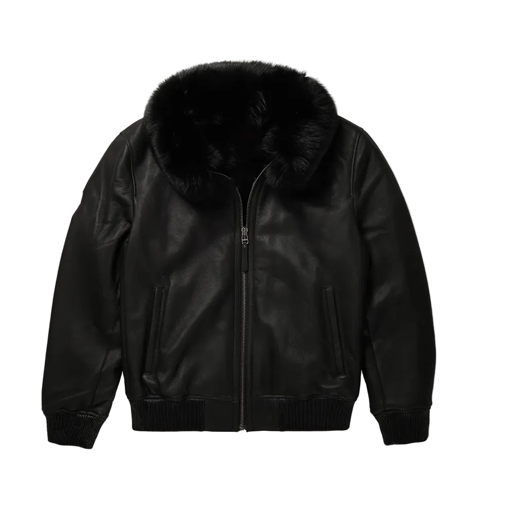 • b3 real shearling bomber jacket mens black front view

