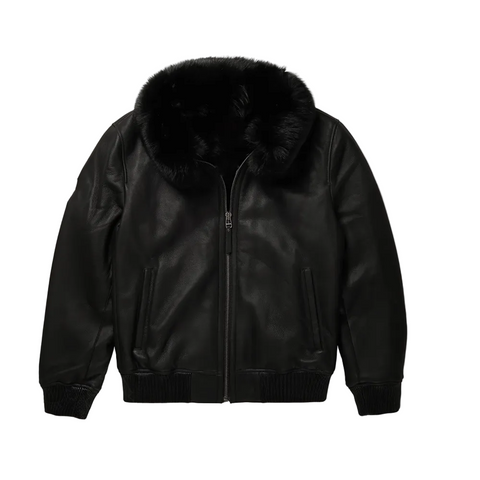 • b3 real shearling bomber jacket mens black front view
