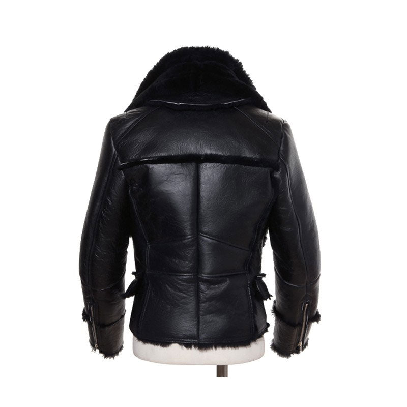 • black b3 aviator jacket removable collar detail
