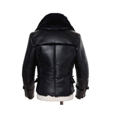• black b3 aviator jacket removable collar detail
