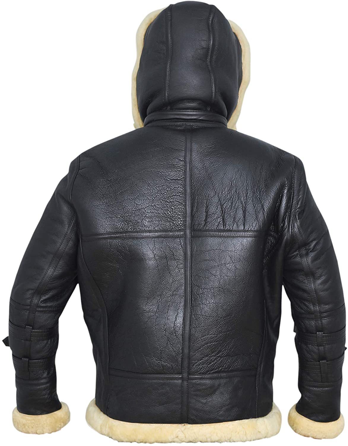 • black b3 real shearling jacket hood detail
