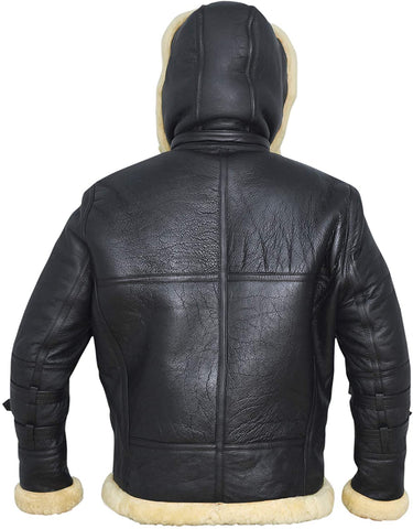• black b3 real shearling jacket hood detail
