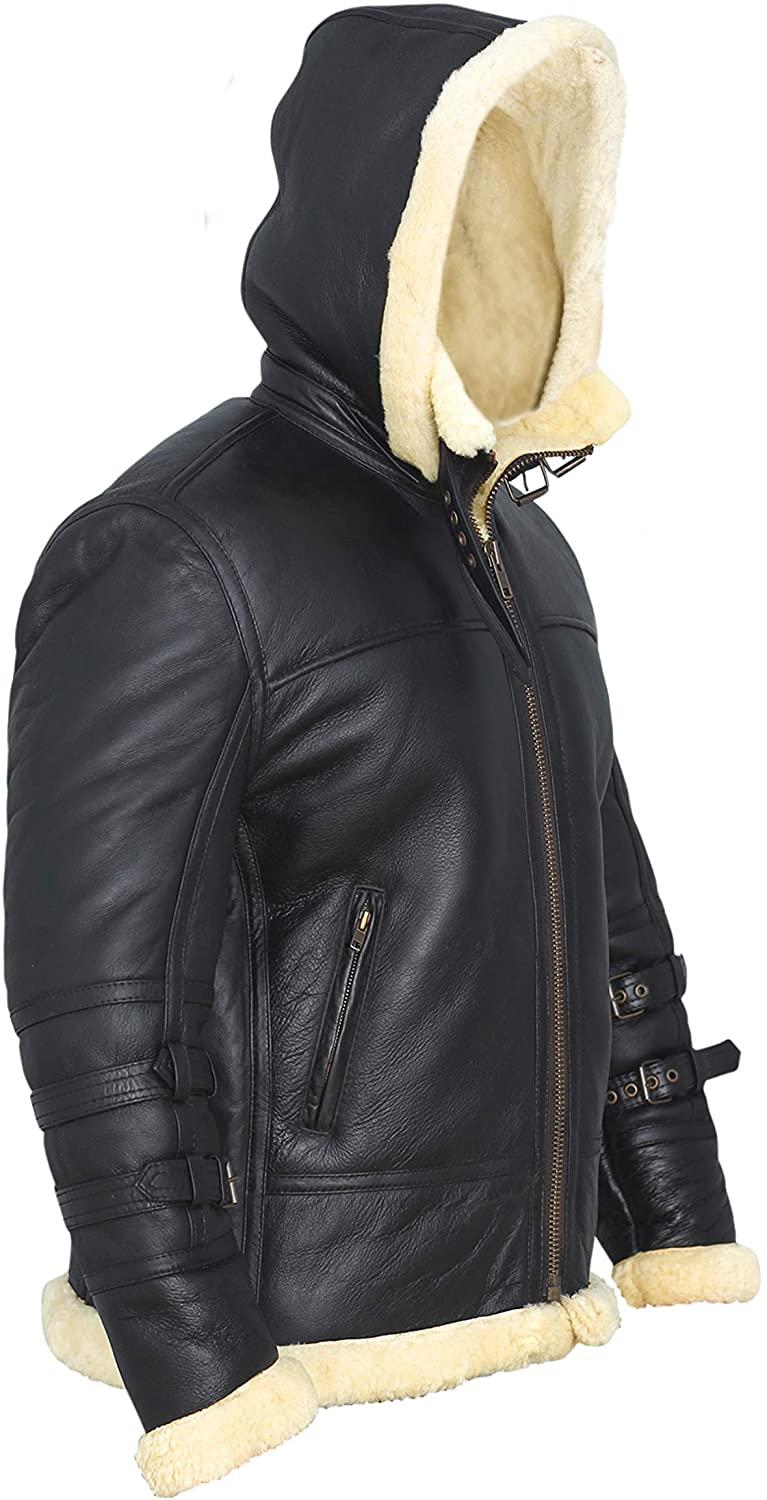 • mens b3 shearling jacket with hood side angle
