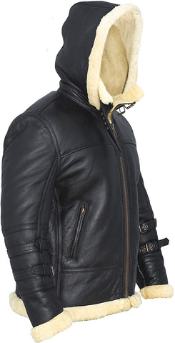 • mens b3 shearling jacket with hood side angle
