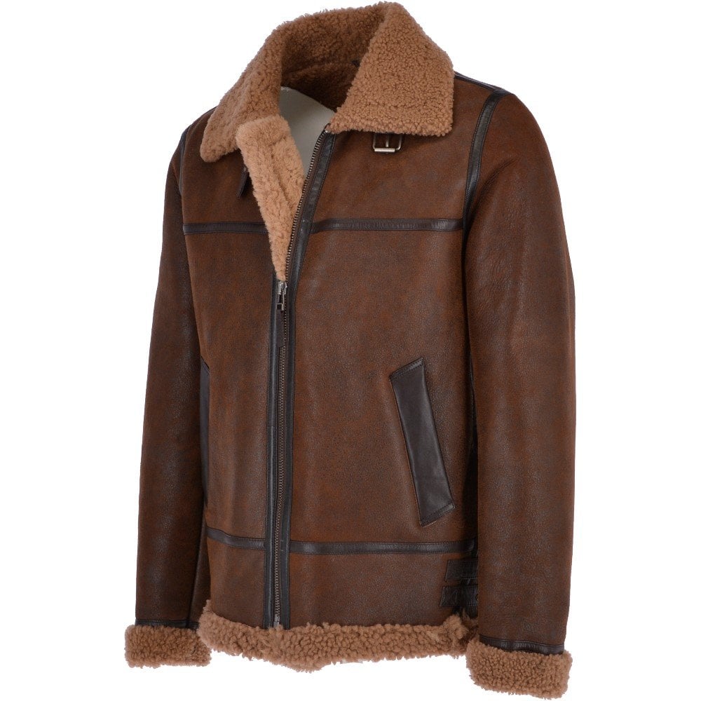 B3 aviator shearling jacket with curly fur lining
